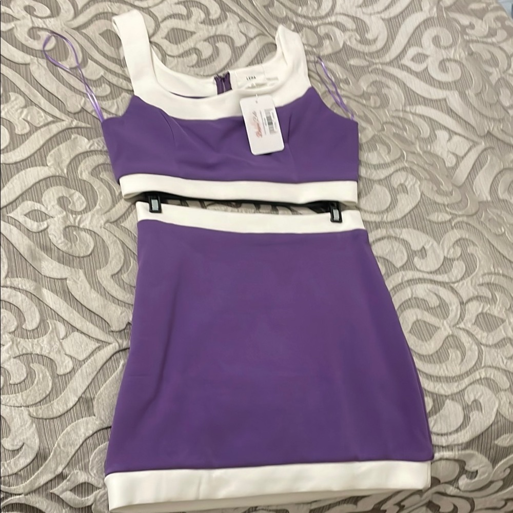 Lena Purple and White Mini Dress